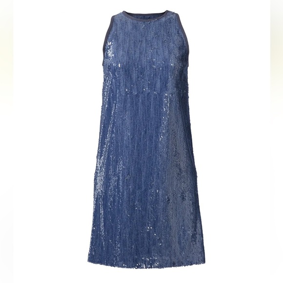 Carmen Marc Valvo Dresses & Skirts - Carmen Marc Valvo Denim Blue Full Sequin Shift Dress- Size 4